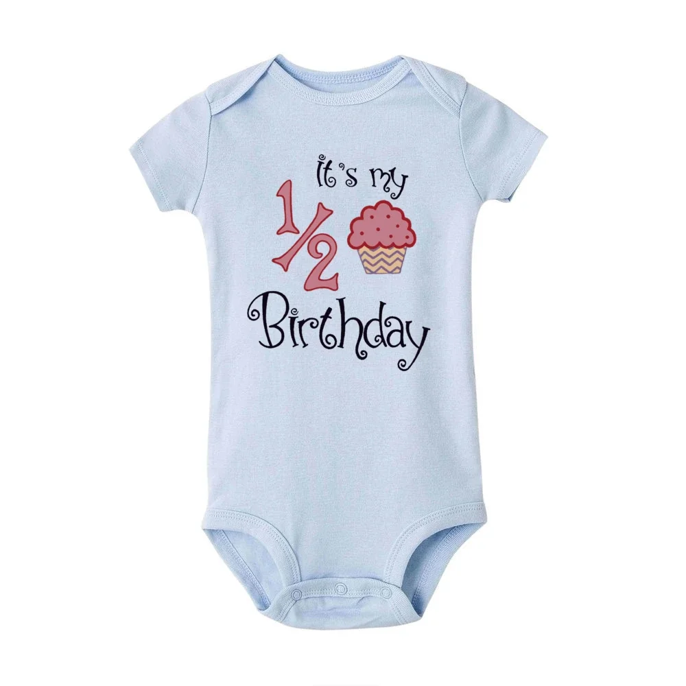 1/2 Birthday Cake Printing Baby Romper Newborn Birthday Party Clothes Toddler Jumpsuits Boys Girls Short Sleeve Romper Outfits