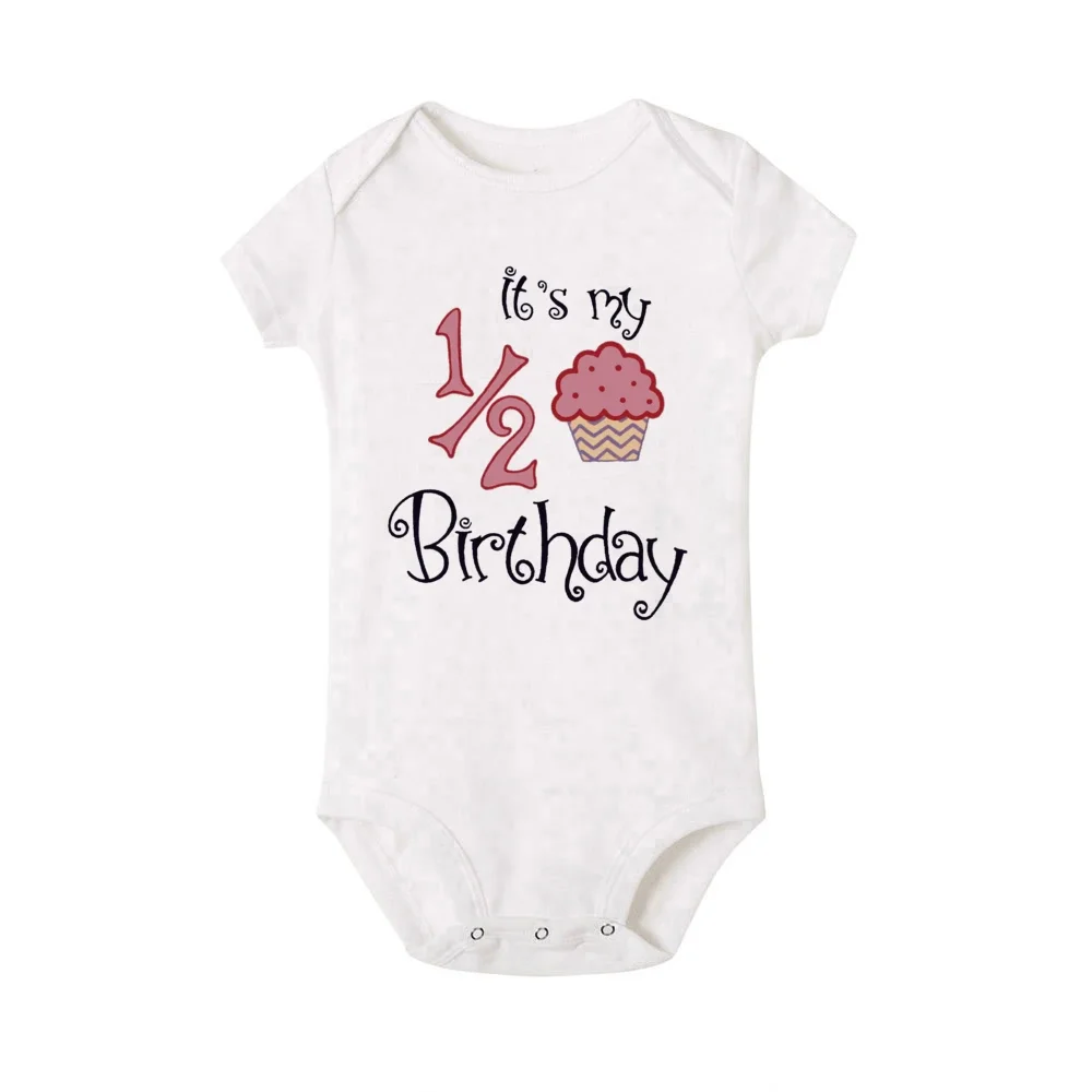1/2 Birthday Cake Printing Baby Romper Newborn Birthday Party Clothes Toddler Jumpsuits Boys Girls Short Sleeve Romper Outfits