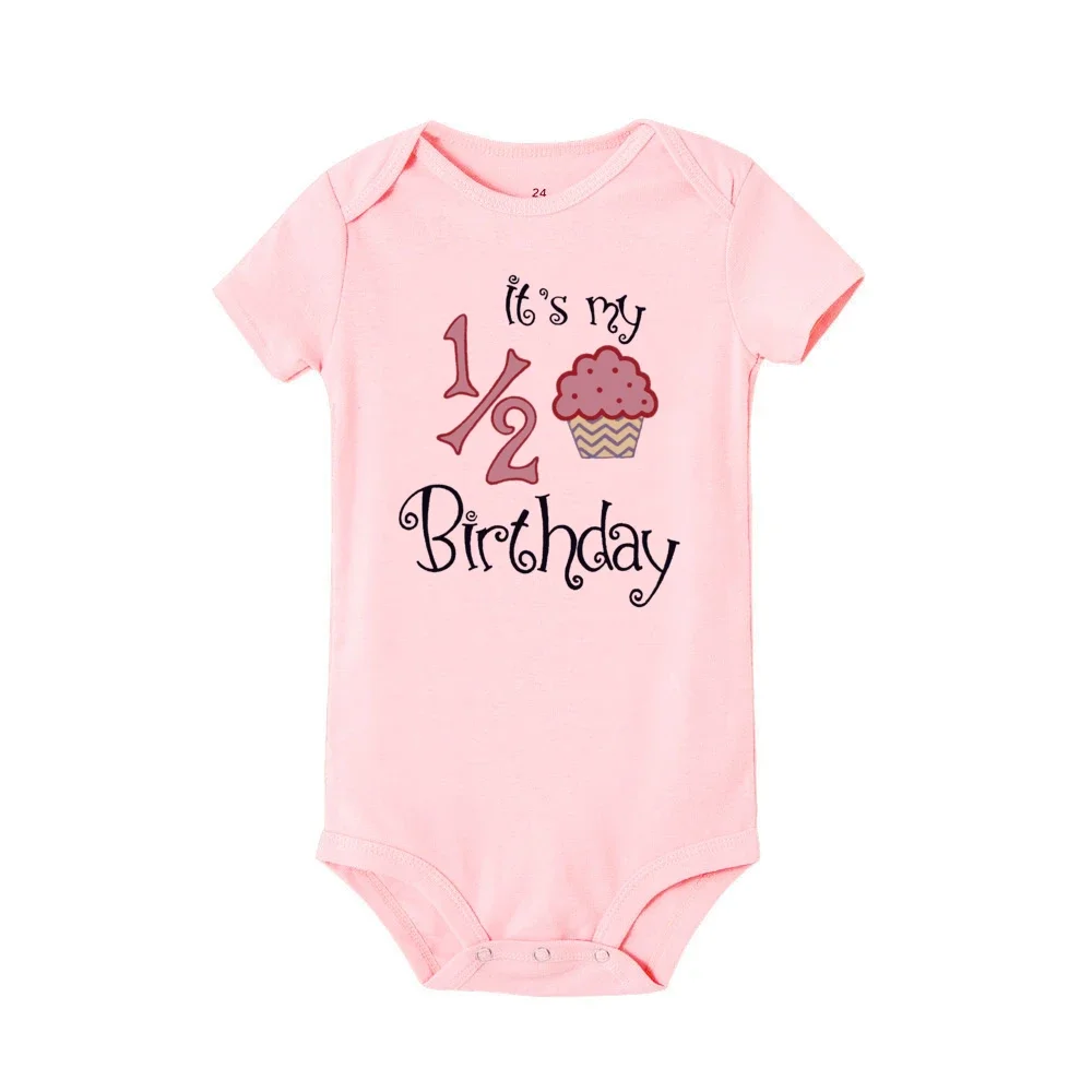 1/2 Birthday Cake Printing Baby Romper Newborn Birthday Party Clothes Toddler Jumpsuits Boys Girls Short Sleeve Romper Outfits