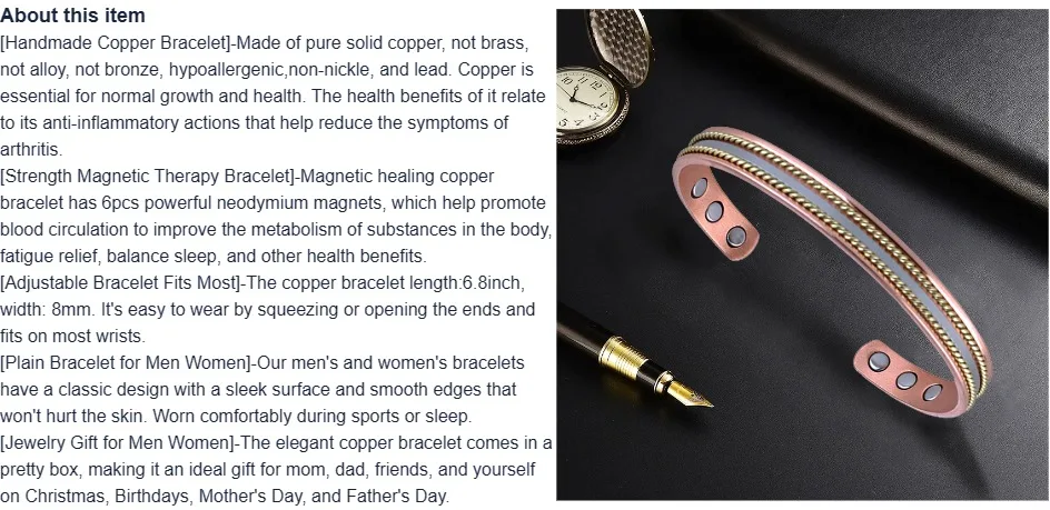 Vintage Copper Bracelets for Women Men 99.9% Pure Copper Magnetic Bangle with Energy Magnets Adjustable Cuff Jewelry Gift