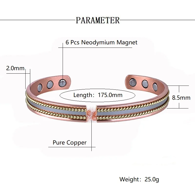 Vintage Copper Bracelets for Women Men 99.9% Pure Copper Magnetic Bangle with Energy Magnets Adjustable Cuff Jewelry Gift