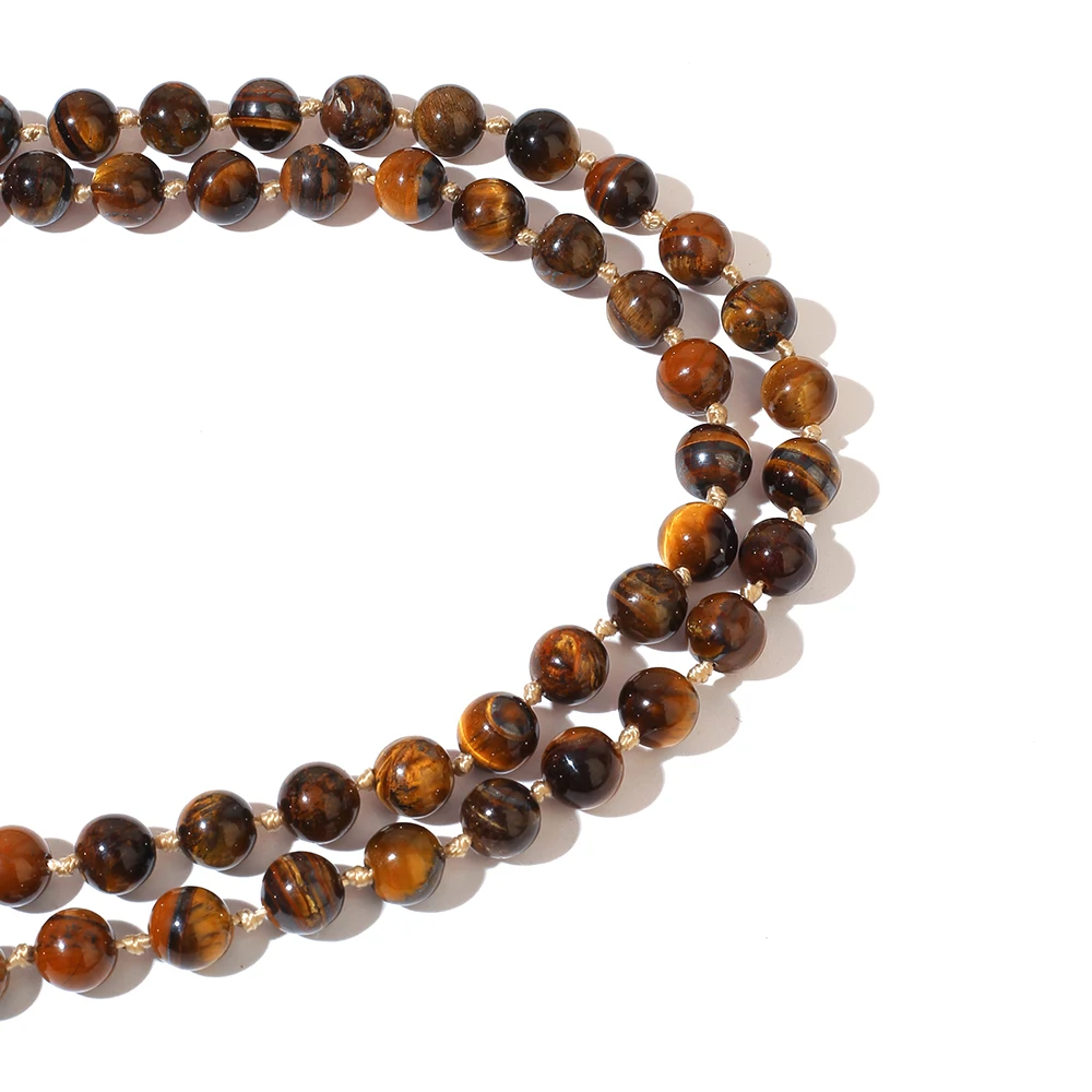 8mm Natural Yellow Tiger Eye Bead Knot 108 Mala Necklace Meditation Prayer Japamala Jewelry for Men and Women