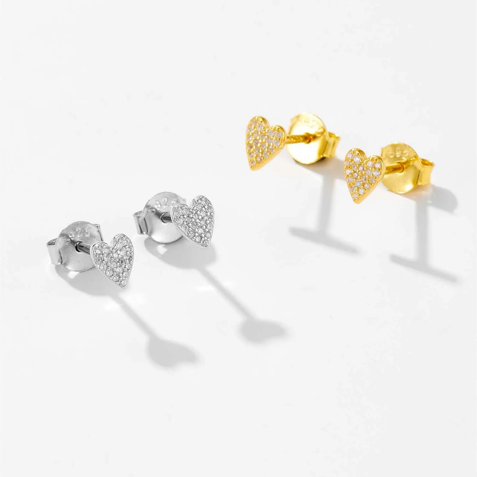 DPLAOPA 100% 925 Sterling Silver Zircon CZ Heart Stud Earring Piercing Women Luxury Fine Jewelry Simple Crystal Jewels