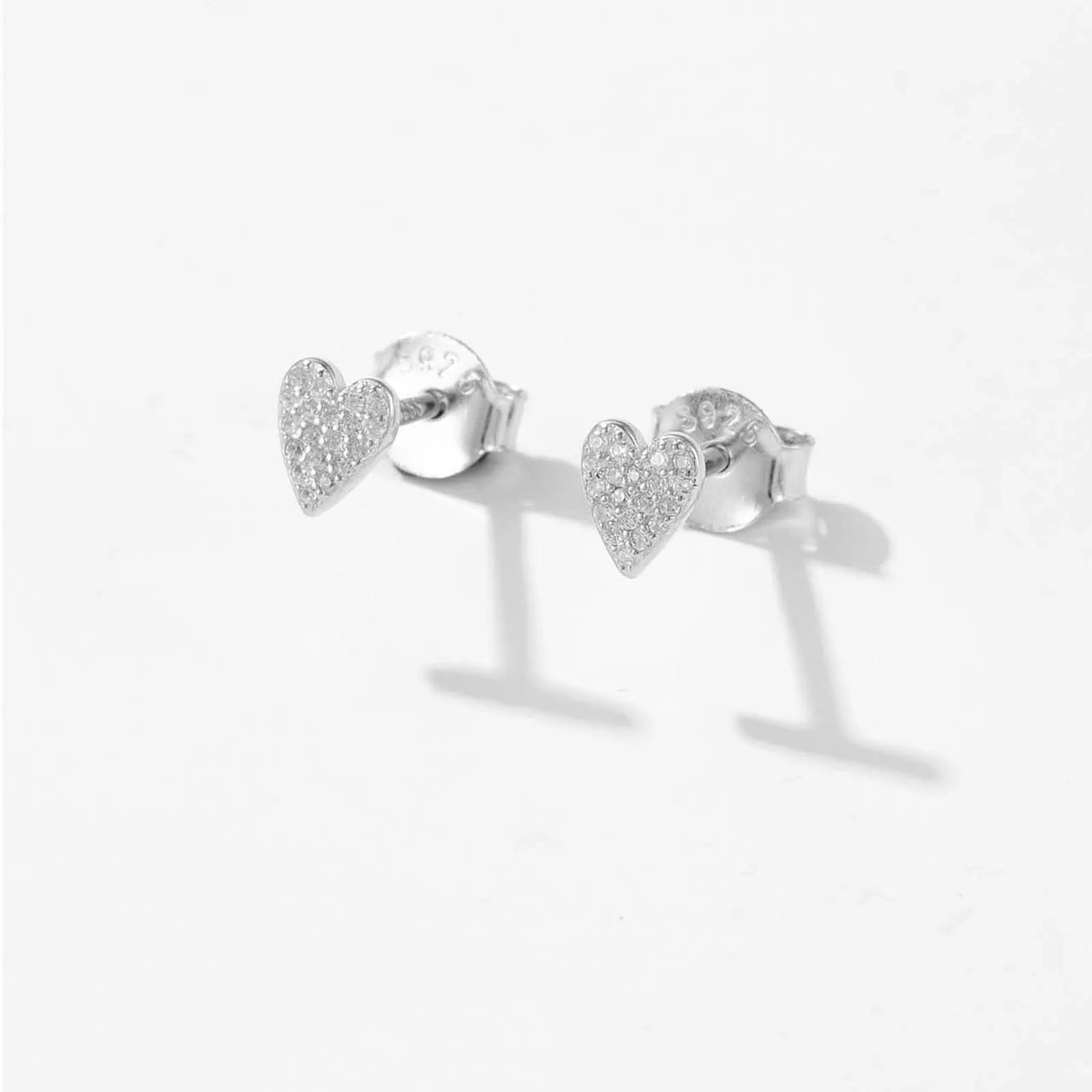 DPLAOPA 100% 925 Sterling Silver Zircon CZ Heart Stud Earring Piercing Women Luxury Fine Jewelry Simple Crystal Jewels