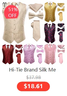 Champagne Mens Vest Tie Set Fashion Paisley Jacquard Western Waistcoat Necktie Hanky Cufflinks Wedding Business Gift Hi-Tie