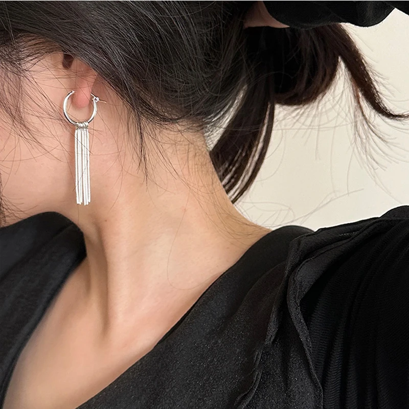 New Simple Version S925 Hoop Earrings Removable Snake Bone Tassel Women Wedding Party Fine Jewelry Girl Gift Wholesal ER098