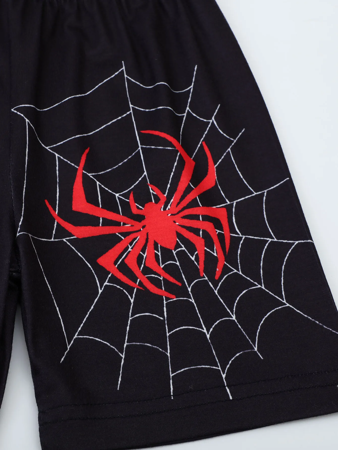 2pcs Boys' Spider Print Cartoon Pattern Short Sleeve Top + Shorts Pajamas Set Children's Loungewear For All Seasons