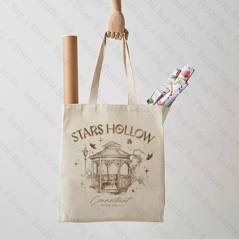 Stars Hollow Pattern Canvas Shopping Bag Portable Shoulder Bag Trendy Large Capacity Tote Bag for Daily Life Aesthetics Trend