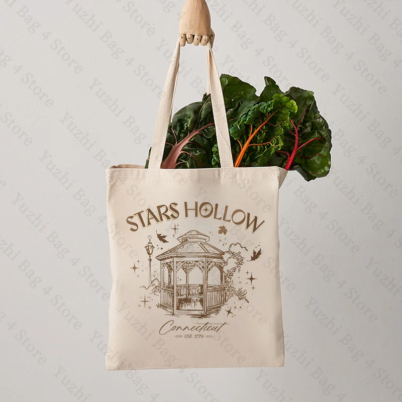 Stars Hollow Pattern Canvas Shopping Bag Portable Shoulder Bag Trendy Large Capacity Tote Bag for Daily Life Aesthetics Trend