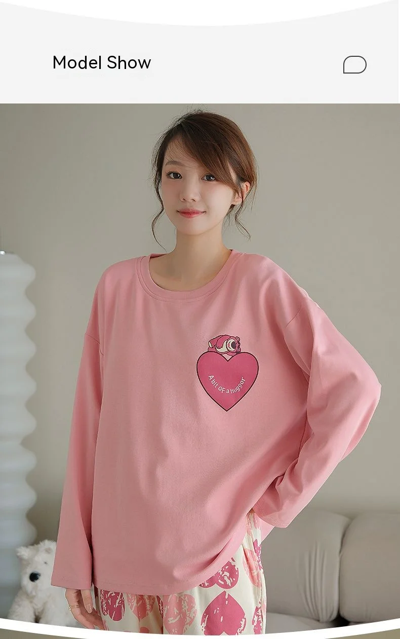 Plus Size New with Chest Pad Spring Long Sleeve Loose Home Casual Wearable Comfortable Stylish Trendy Ins Cute Women's Pajamas