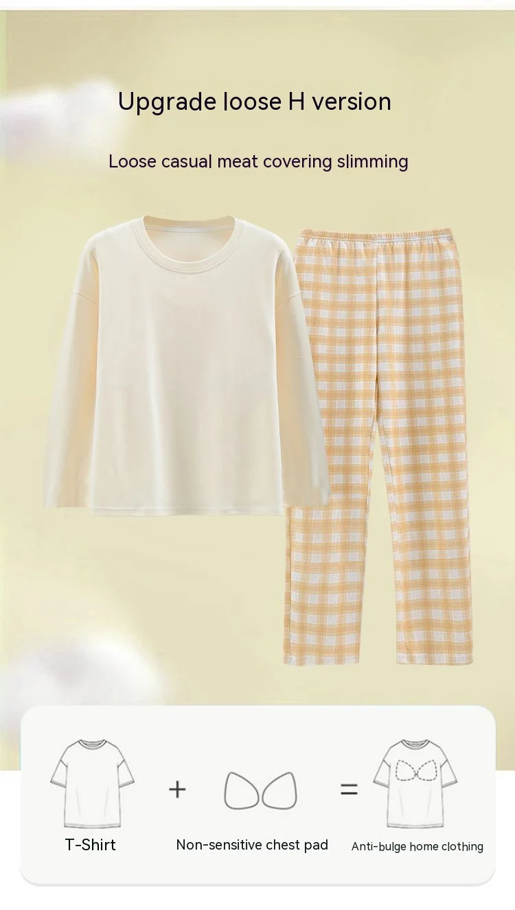 Plus Size New with Chest Pad Spring Long Sleeve Loose Home Casual Wearable Comfortable Stylish Trendy Ins Cute Women's Pajamas