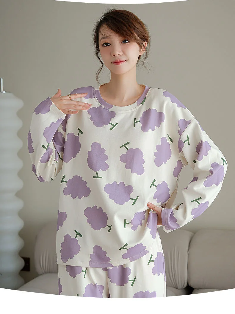 Plus Size New with Chest Pad Spring Long Sleeve Loose Home Casual Wearable Comfortable Stylish Trendy Ins Cute Women's Pajamas