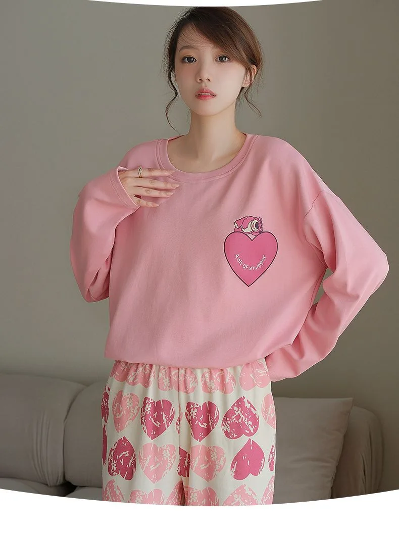 Plus Size New with Chest Pad Spring Long Sleeve Loose Home Casual Wearable Comfortable Stylish Trendy Ins Cute Women's Pajamas