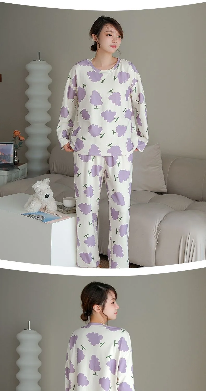 Plus Size New with Chest Pad Spring Long Sleeve Loose Home Casual Wearable Comfortable Stylish Trendy Ins Cute Women's Pajamas