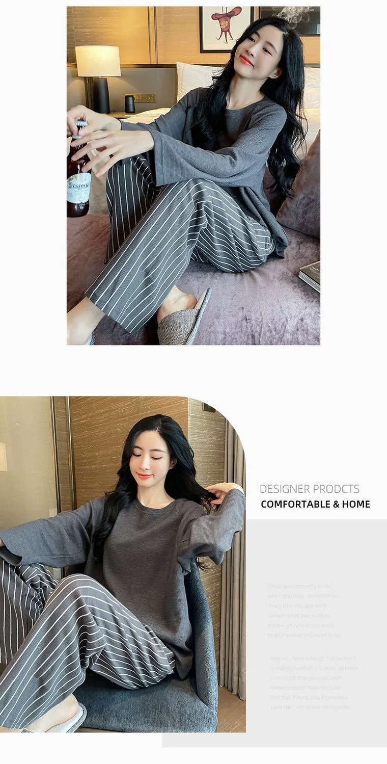 Plus Size New with Chest Pad Spring Long Sleeve Loose Home Casual Wearable Comfortable Stylish Trendy Ins Cute Women's Pajamas
