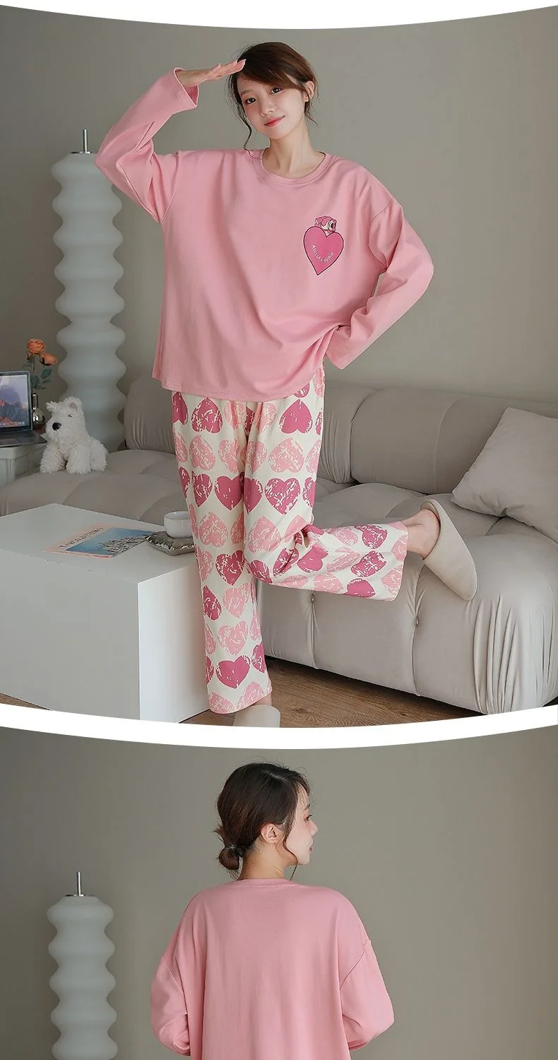 Plus Size New with Chest Pad Spring Long Sleeve Loose Home Casual Wearable Comfortable Stylish Trendy Ins Cute Women's Pajamas