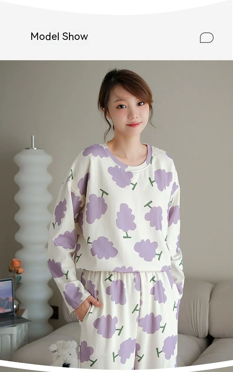 Plus Size New with Chest Pad Spring Long Sleeve Loose Home Casual Wearable Comfortable Stylish Trendy Ins Cute Women's Pajamas