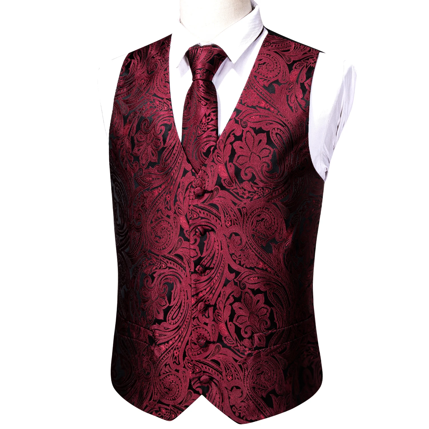 Barry.Wang Men Vest Jacquard Green Blue Red Gold Pink Waistcoat Tie Hanky Cufflinks Set Wedding Business Sleeveless Jacket