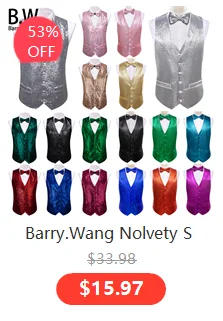 Barry.Wang Men Vest Jacquard Green Blue Red Gold Pink Waistcoat Tie Hanky Cufflinks Set Wedding Business Sleeveless Jacket
