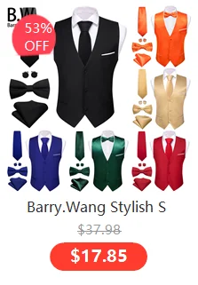 Barry.Wang Men Vest Jacquard Green Blue Red Gold Pink Waistcoat Tie Hanky Cufflinks Set Wedding Business Sleeveless Jacket