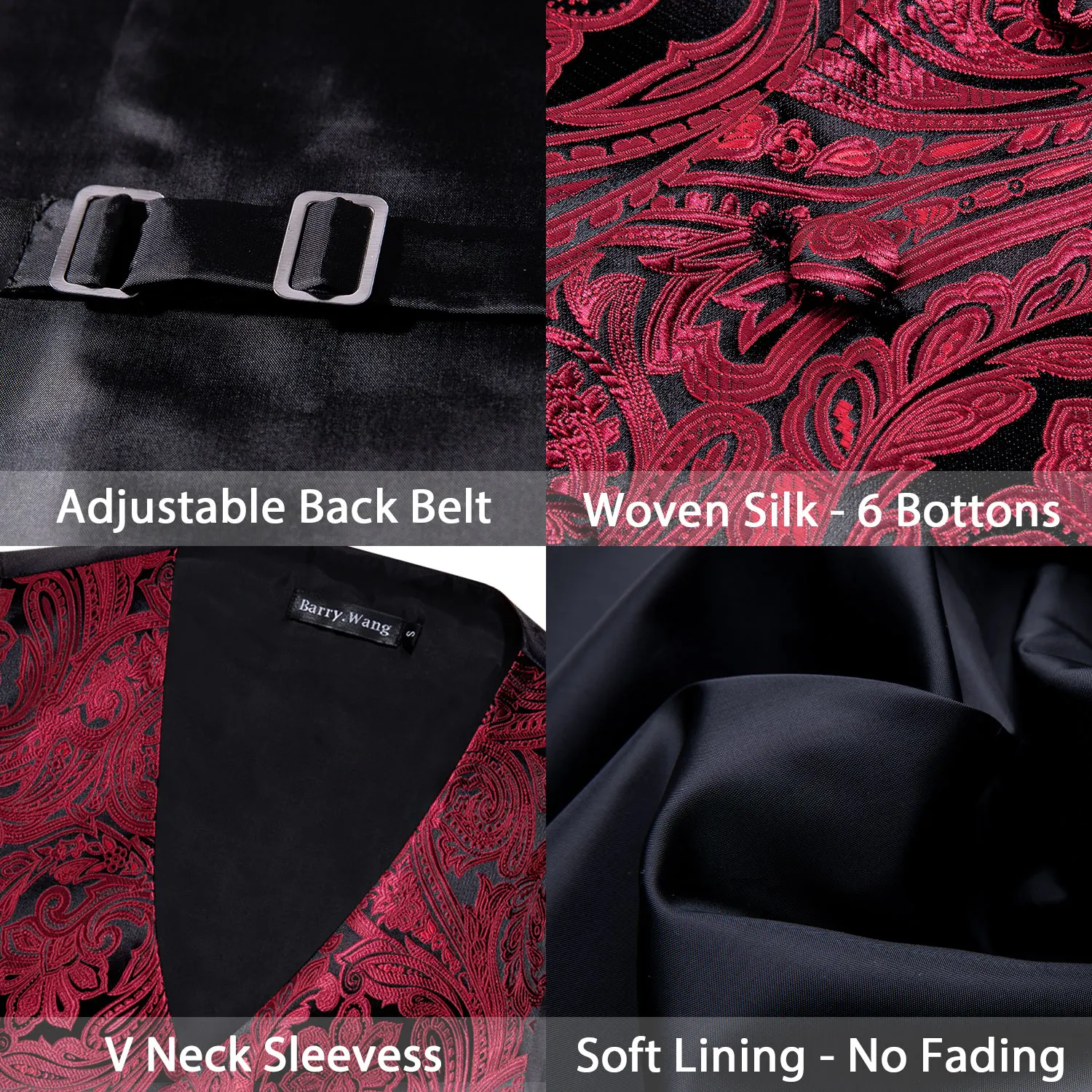 Barry.Wang Men Vest Jacquard Green Blue Red Gold Pink Waistcoat Tie Hanky Cufflinks Set Wedding Business Sleeveless Jacket