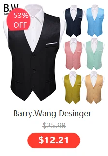 Barry.Wang Men Vest Jacquard Green Blue Red Gold Pink Waistcoat Tie Hanky Cufflinks Set Wedding Business Sleeveless Jacket