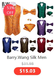 Barry.Wang Men Vest Jacquard Green Blue Red Gold Pink Waistcoat Tie Hanky Cufflinks Set Wedding Business Sleeveless Jacket
