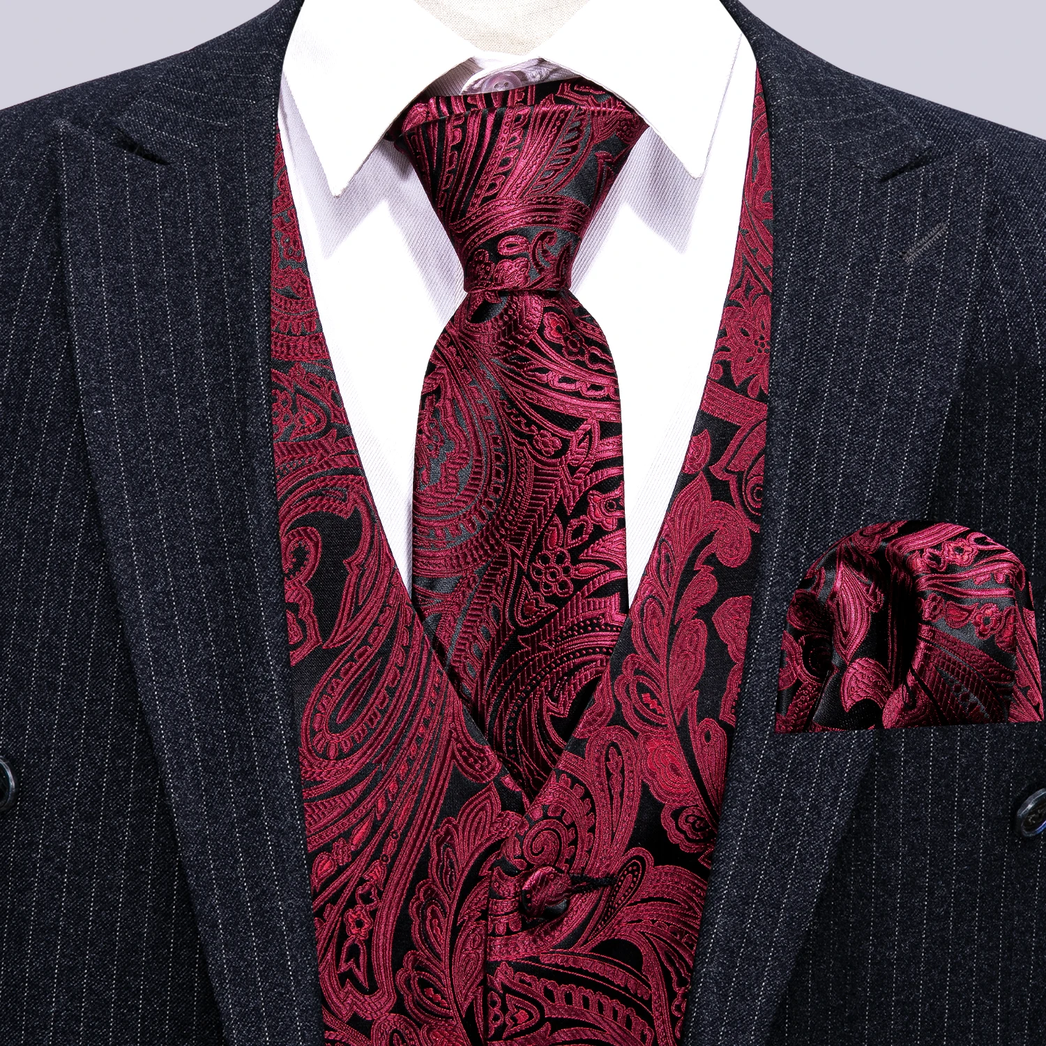 Barry.Wang Men Vest Jacquard Green Blue Red Gold Pink Waistcoat Tie Hanky Cufflinks Set Wedding Business Sleeveless Jacket