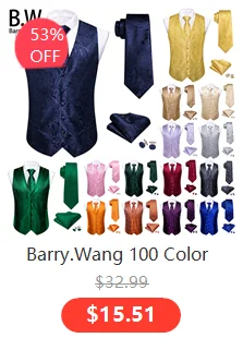 Barry.Wang Men Vest Jacquard Green Blue Red Gold Pink Waistcoat Tie Hanky Cufflinks Set Wedding Business Sleeveless Jacket