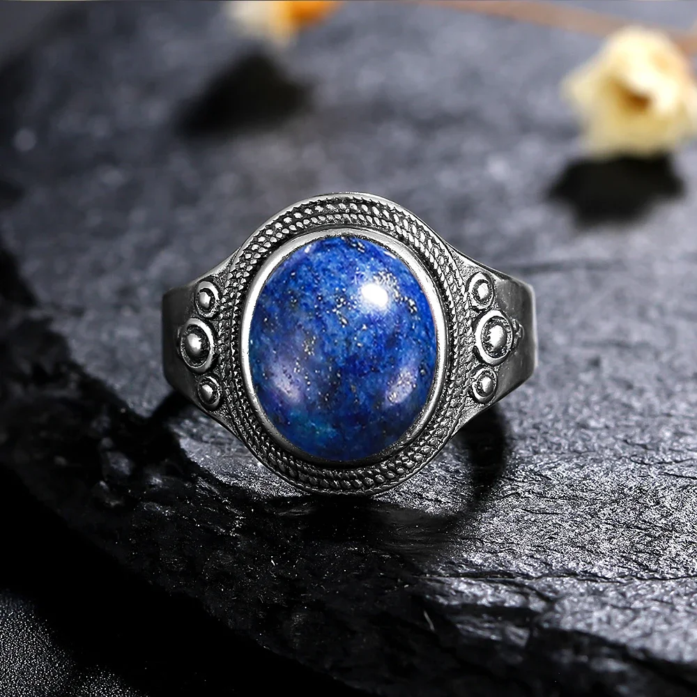 8*10MM Natural Stone Rings for Women Men Retro S925 Silver Plated Tiger Eye Moonstone Ring Party Gift Luxury Fine Jewelry FCGJHW