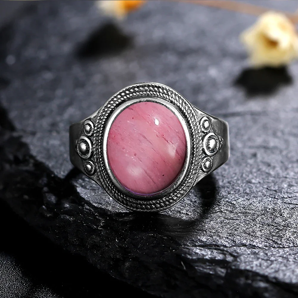 8*10MM Natural Stone Rings for Women Men Retro S925 Silver Plated Tiger Eye Moonstone Ring Party Gift Luxury Fine Jewelry FCGJHW