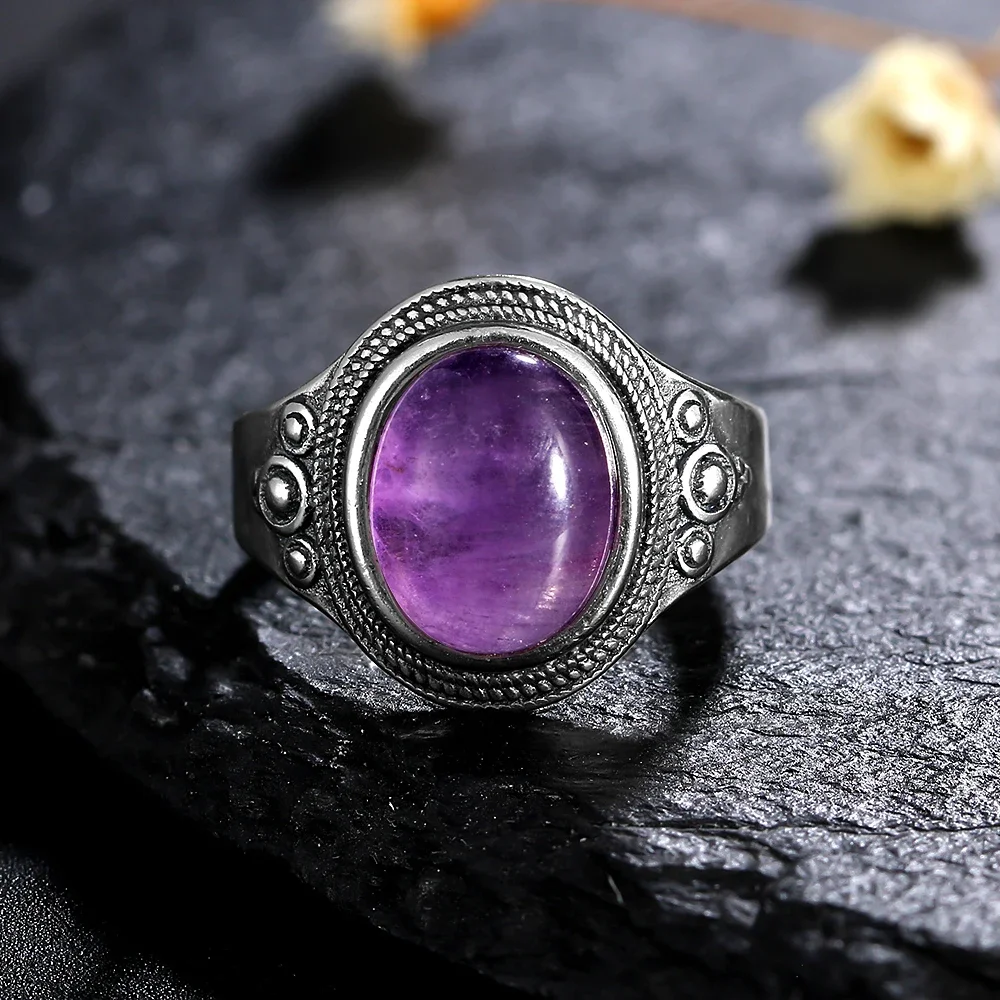 8*10MM Natural Stone Rings for Women Men Retro S925 Silver Plated Tiger Eye Moonstone Ring Party Gift Luxury Fine Jewelry FCGJHW