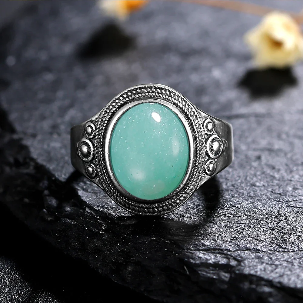 8*10MM Natural Stone Rings for Women Men Retro S925 Silver Plated Tiger Eye Moonstone Ring Party Gift Luxury Fine Jewelry FCGJHW