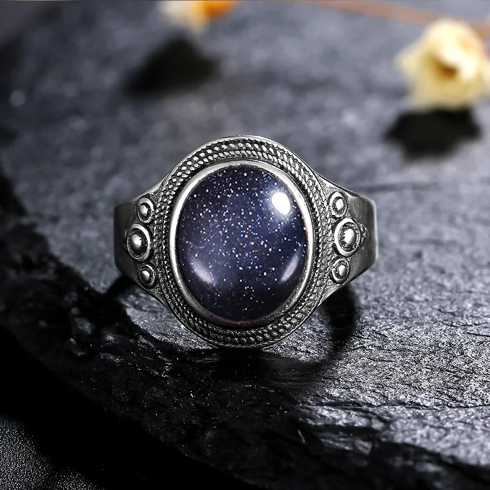 8*10MM Natural Stone Rings for Women Men Retro S925 Silver Plated Tiger Eye Moonstone Ring Party Gift Luxury Fine Jewelry FCGJHW