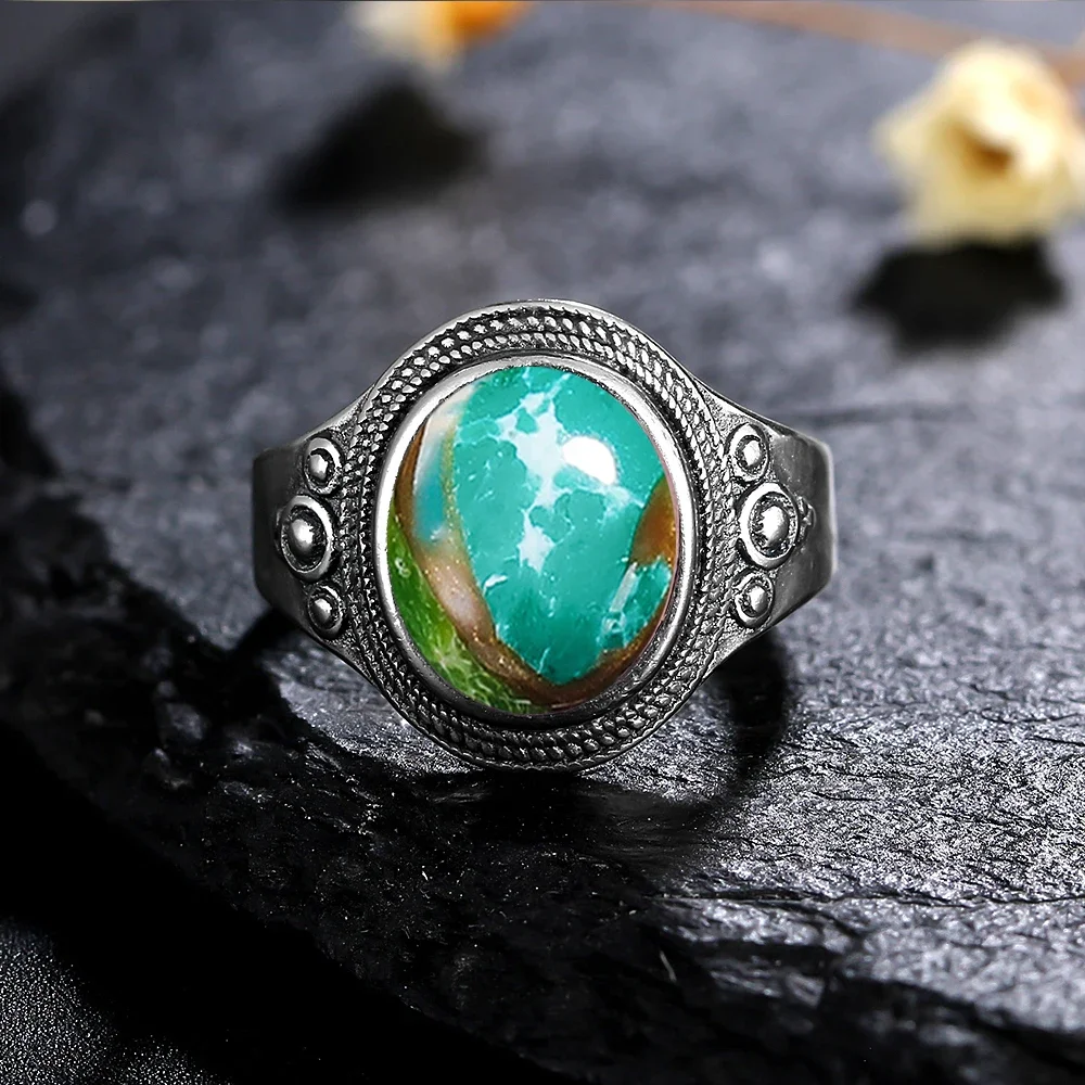 8*10MM Natural Stone Rings for Women Men Retro S925 Silver Plated Tiger Eye Moonstone Ring Party Gift Luxury Fine Jewelry FCGJHW