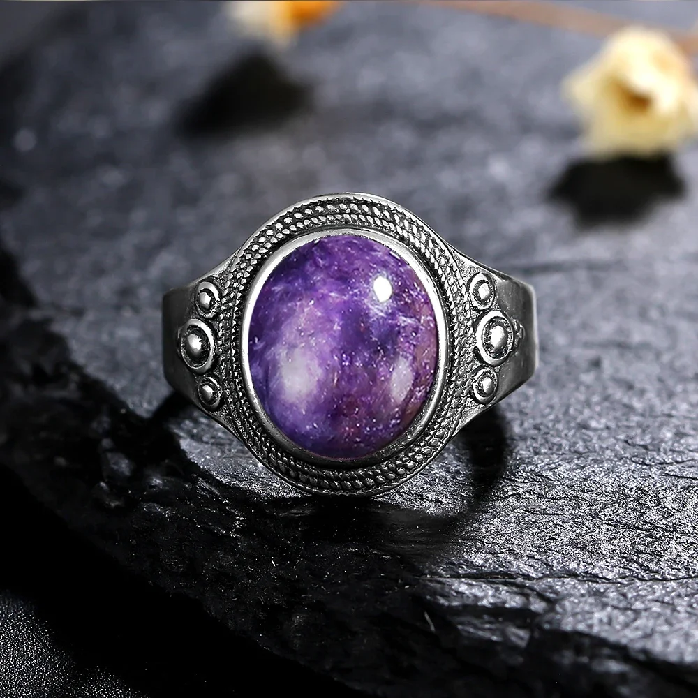 8*10MM Natural Stone Rings for Women Men Retro S925 Silver Plated Tiger Eye Moonstone Ring Party Gift Luxury Fine Jewelry FCGJHW