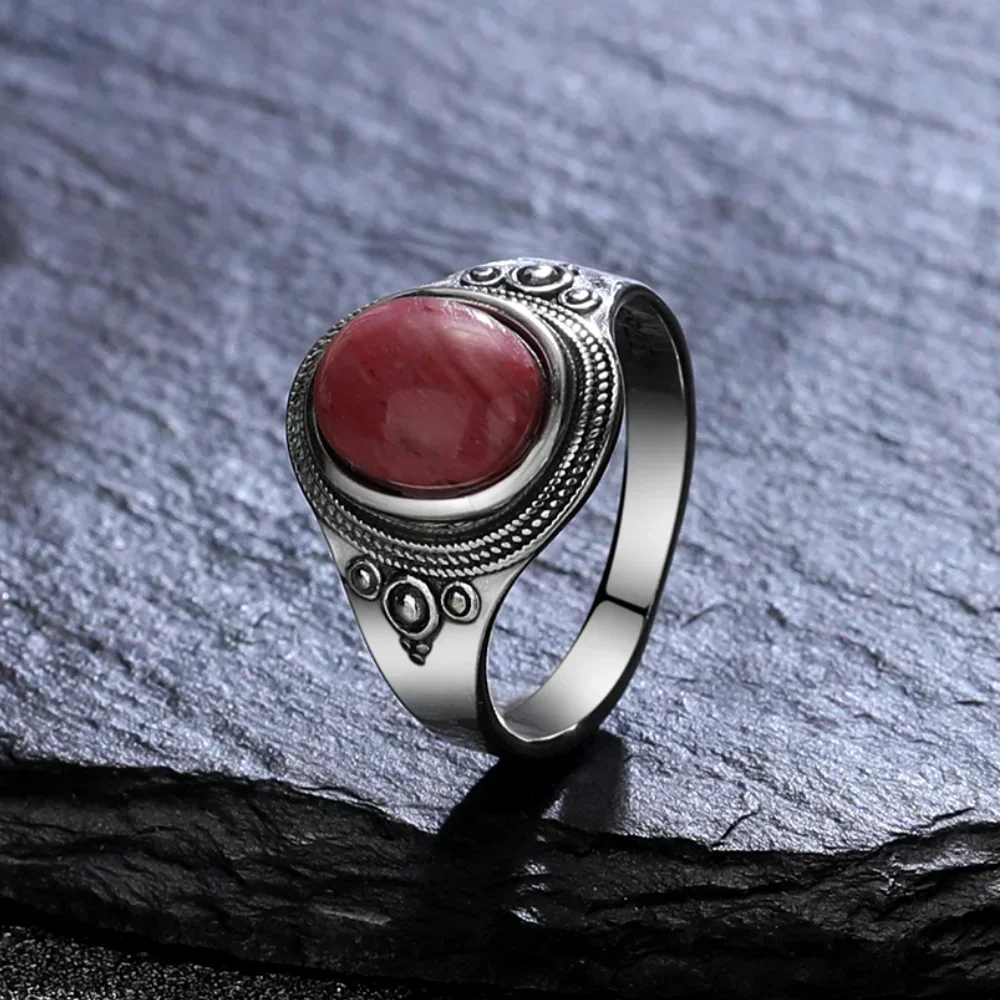 8*10MM Natural Stone Rings for Women Men Retro S925 Silver Plated Tiger Eye Moonstone Ring Party Gift Luxury Fine Jewelry FCGJHW