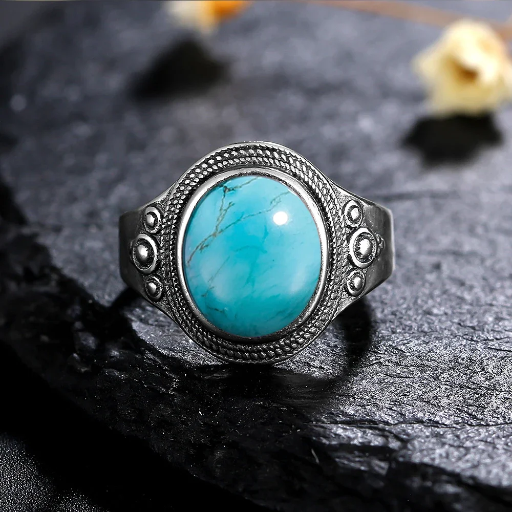 8*10MM Natural Stone Rings for Women Men Retro S925 Silver Plated Tiger Eye Moonstone Ring Party Gift Luxury Fine Jewelry FCGJHW