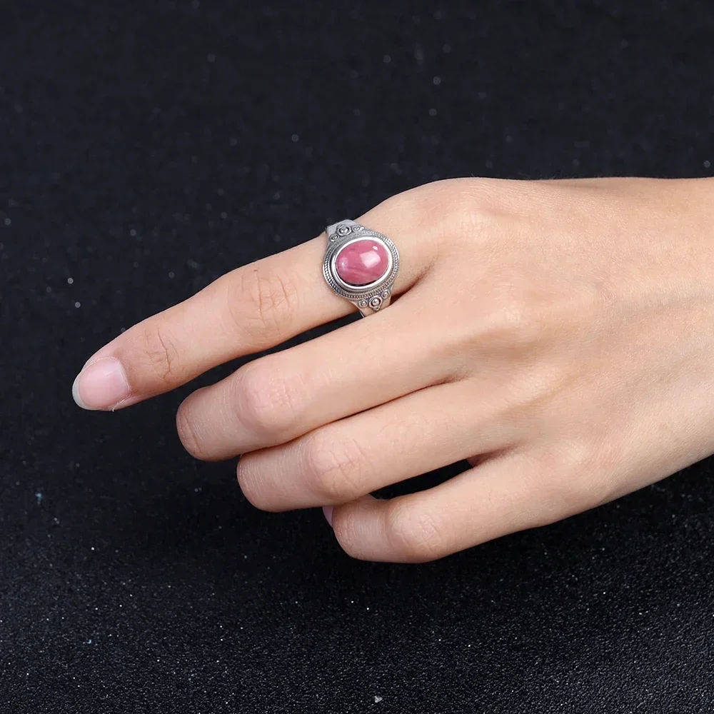 8*10MM Natural Stone Rings for Women Men Retro S925 Silver Plated Tiger Eye Moonstone Ring Party Gift Luxury Fine Jewelry FCGJHW
