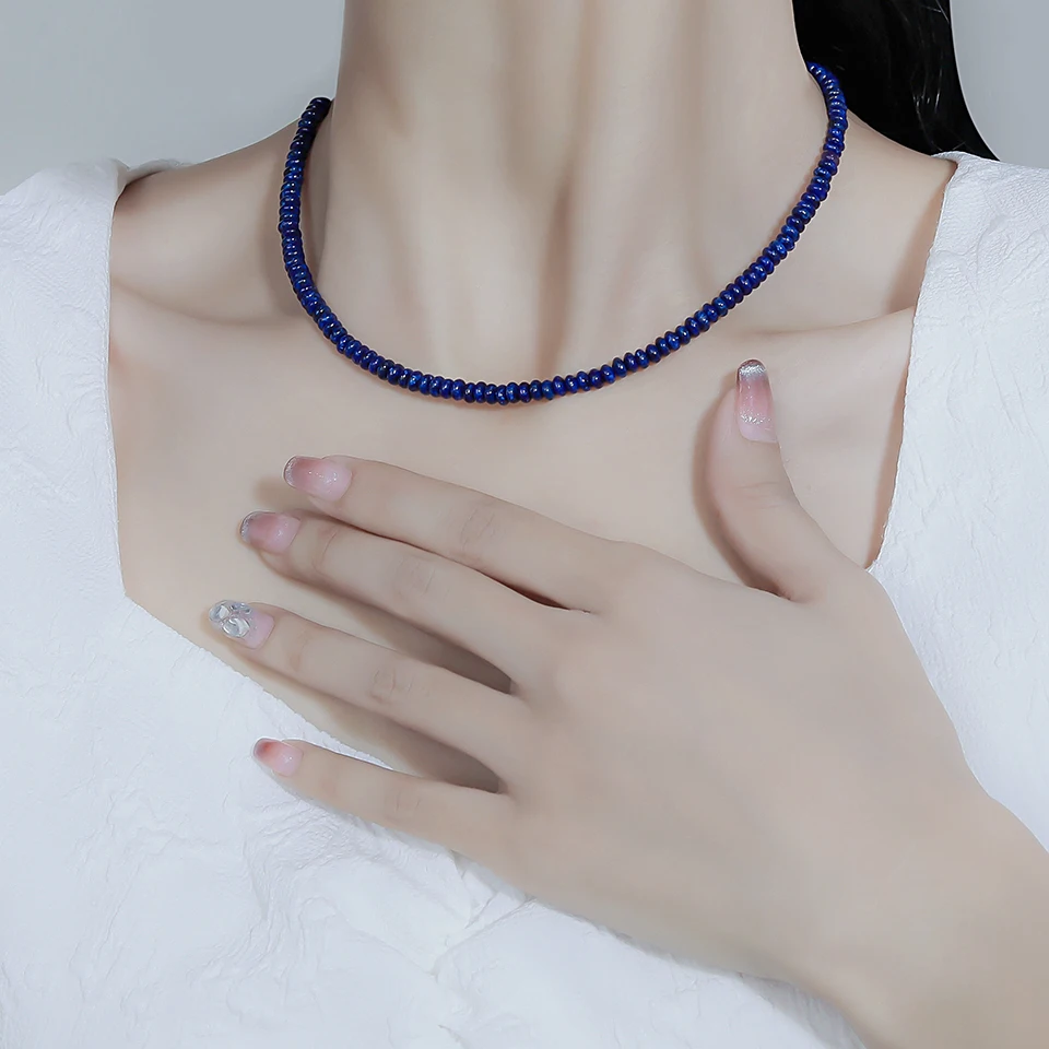 4MM Natural Stone Necklace 925 Sterling Silver Tourmaline Handwork Choker Jewelry For Women Trending Products Aquamarine
