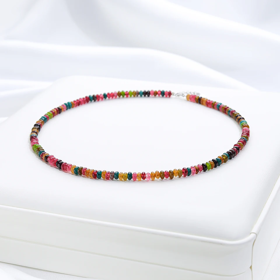 4MM Natural Stone Necklace 925 Sterling Silver Tourmaline Handwork Choker Jewelry For Women Trending Products Aquamarine