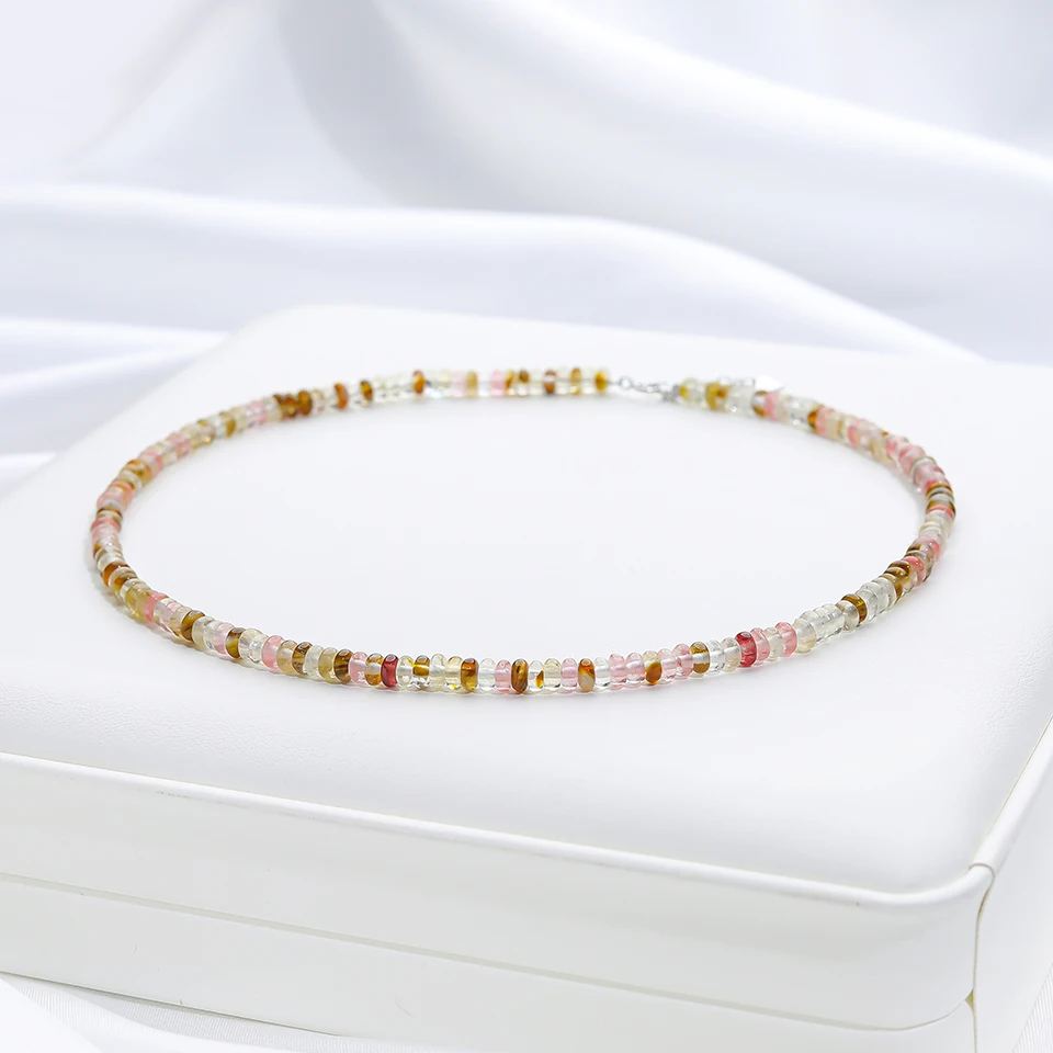 4MM Natural Stone Necklace 925 Sterling Silver Tourmaline Handwork Choker Jewelry For Women Trending Products Aquamarine
