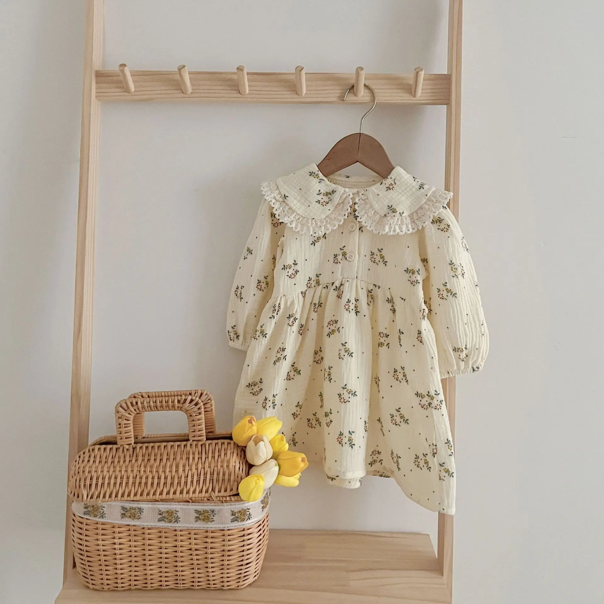 Spring Baby Girls Long Sleeve Sweet Sisters Flower Print Dress Autumn Infant Rompers Kids Baby Girls Princess Clothes Rompers