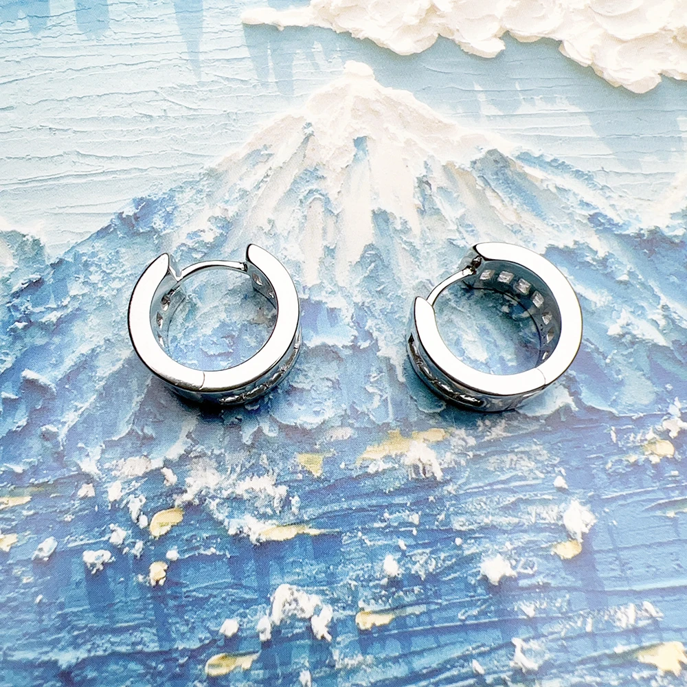White Stone Pave Creole Hoop Earrings Europe Fine Jewerly For Women Trendy Gift In Solid 925 Sterling Silver