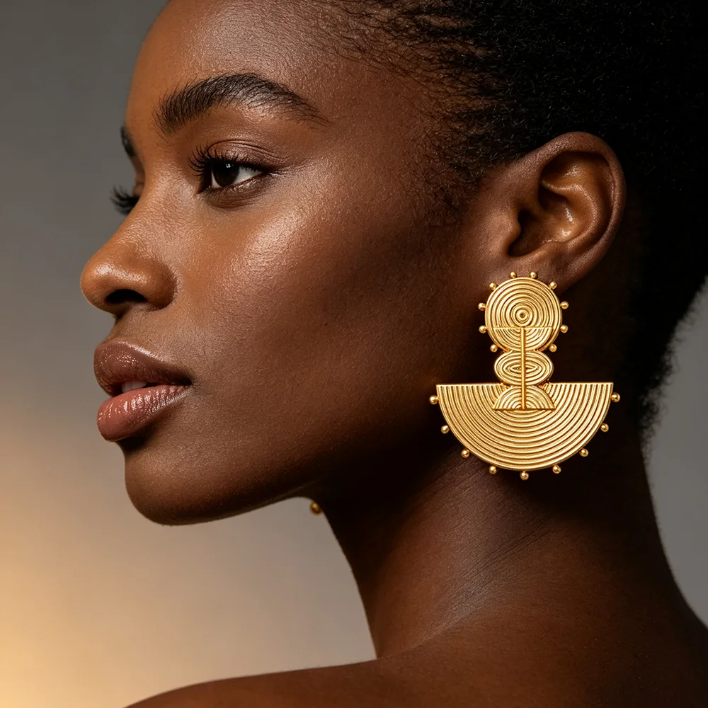 Brazilian Gold Color Earrings Ring Jewelry Set for Party Weddings Bride Clip Earrings and Finger Ring 2Pcs Set Jewelry Accessory