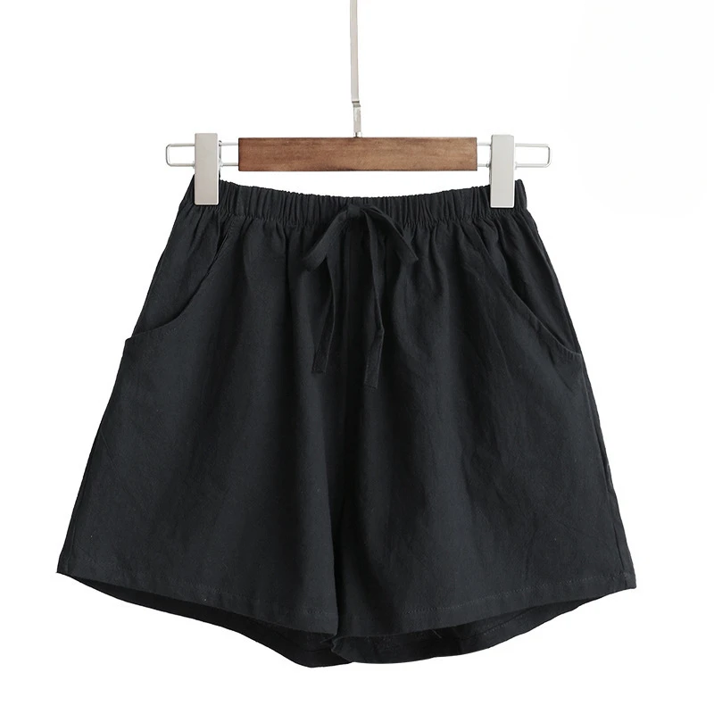 High Waisted Cotton and Linen Shorts for Women's Summer Elastic Waist Loose Casual Linen Korean Wide Leg Pants