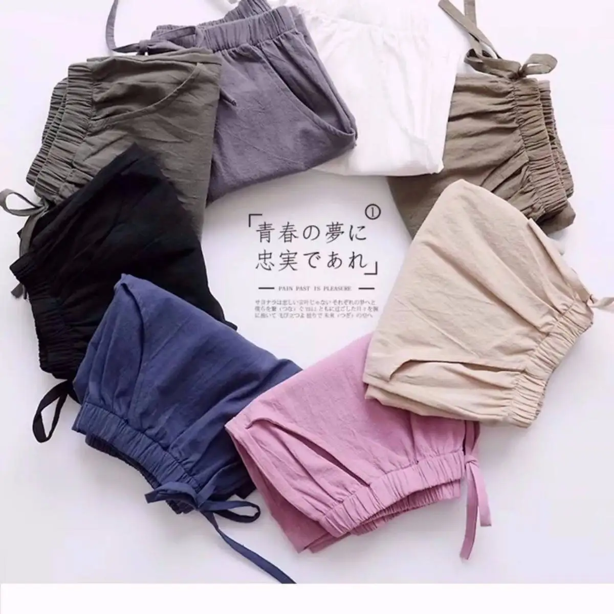High Waisted Cotton and Linen Shorts for Women's Summer Elastic Waist Loose Casual Linen Korean Wide Leg Pants
