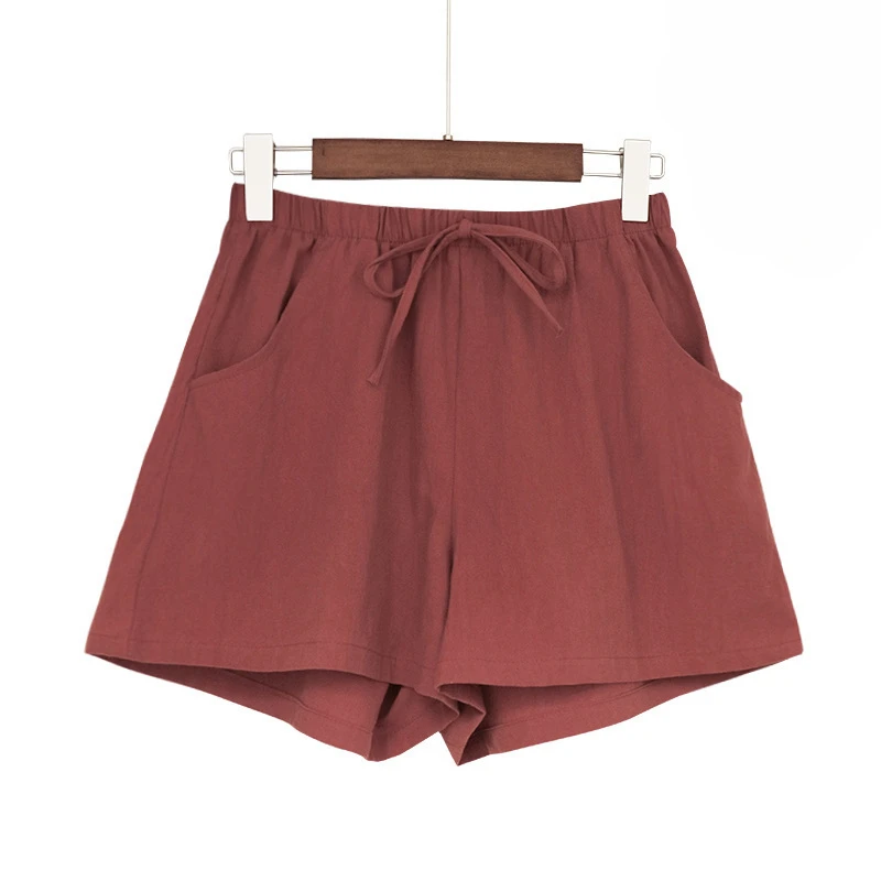 High Waisted Cotton and Linen Shorts for Women's Summer Elastic Waist Loose Casual Linen Korean Wide Leg Pants