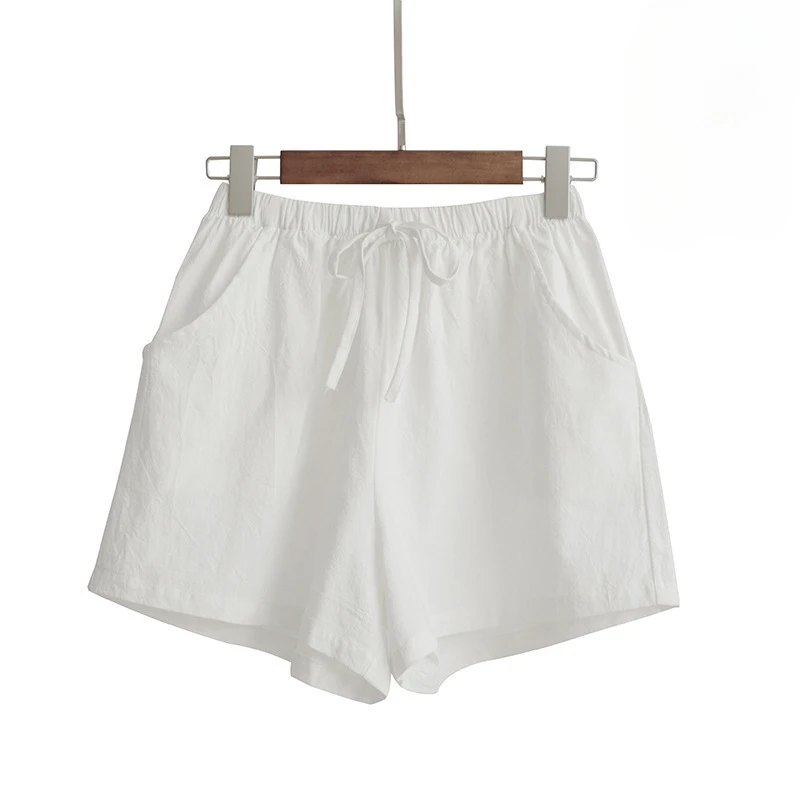 High Waisted Cotton and Linen Shorts for Women's Summer Elastic Waist Loose Casual Linen Korean Wide Leg Pants