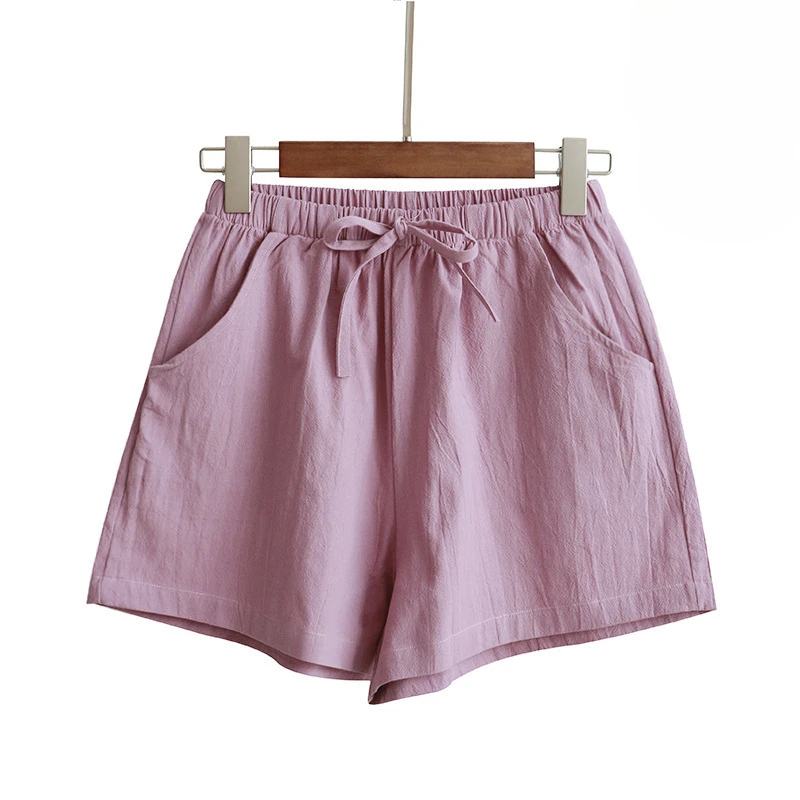 High Waisted Cotton and Linen Shorts for Women's Summer Elastic Waist Loose Casual Linen Korean Wide Leg Pants